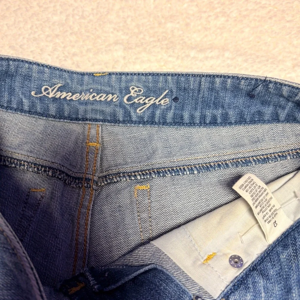 Y2K American Eagle Distressed Denim Micro Mini Shorts Light Wash Low Rise #16